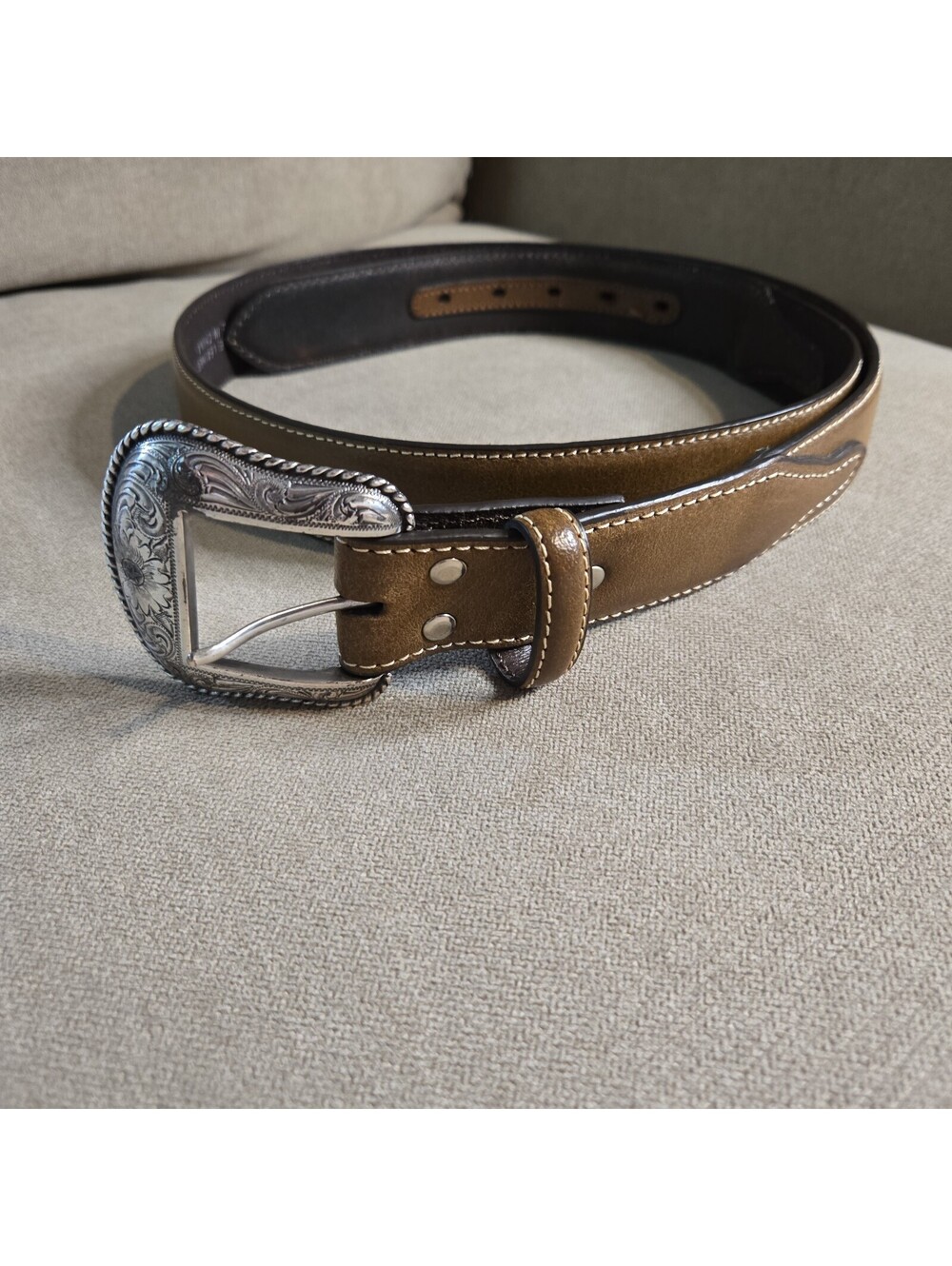 Nocona Men's Western Belt Brown Size 42 Genuine Leather Silver Buckle Adjustable